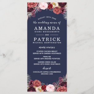 Navy Fall Marsala Blush Peony Wedding Menu Cards