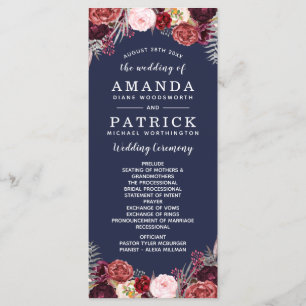 Navy Fall Marsala Blush Peony Wedding Programs Programme