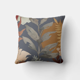 Navy Fall Watercolor Leaves Cushion