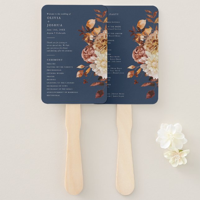 Navy Fall Wedding Program Hand Fan (Navy Blue Fall Wedding Program Hand Fan by Painted Paperie
)