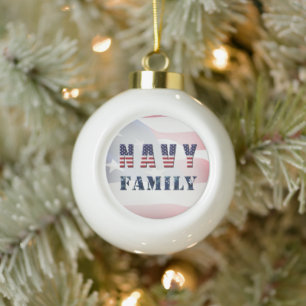 Navy Family Christmas  Ceramic Ball Christmas Ornament