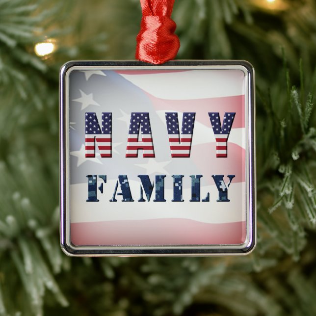 Navy Family Christmas Metal Tree Decoration (Tree)