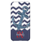 Navy Faux Glitter Anchor Chevron Personalised