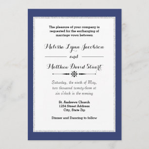 Navy & Faux Glitter Framed - Wedding Invitation