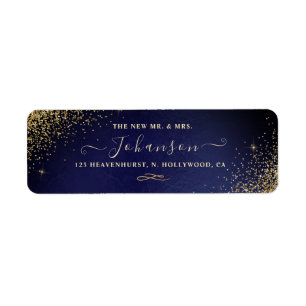 Navy+Faux Gold Glitter Return Address
