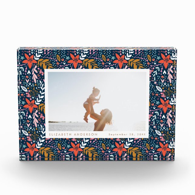 Navy Festive Pretty Holiday Christmas Photo Block (Front)