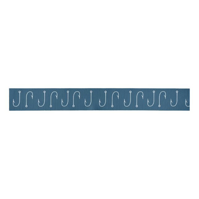 Navy Fish Hooks Ribbon Grosgrain Ribbon (Front)
