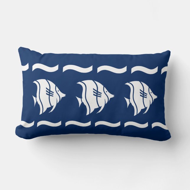 navy  fish  on  white  PILLOW coastal living (Front)