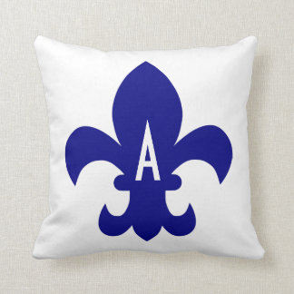 Navy Fleur de Lis Monogram Cushion