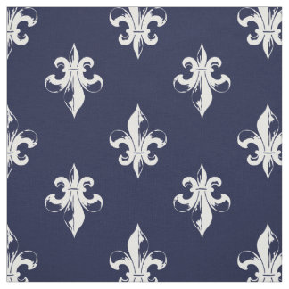 Navy Fleur De Lis Pattern Fabric