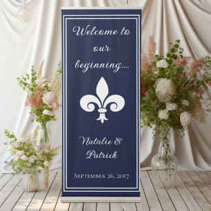Navy Fleur de Lis Wedding Retractable Banner