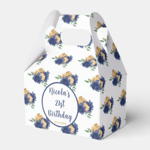 Navy Floral 21st Birthday Favour Box