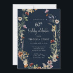 Navy Floral 60th Birthday Party Invitation<br><div class="desc">Navy Blue Floral 60th Birthday Party Invitation. This stylish & elegant 60th birthday invitation features gorgeous hand-painted watercolor wildflowers arranged as a lovely wreath with an elegant hand-lettered script. Find matching items in the Navy Blue Boho Wildflower Wedding Collection.</div>
