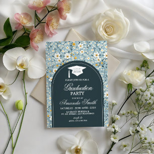Navy Floral Arch Class of 2026 Grad Invite