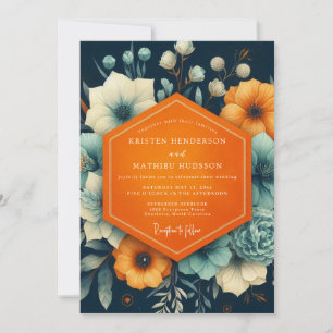 Navy Floral Autumn Romance Wedding Invitation
