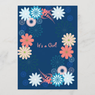 Navy Floral  Baby Shower Invitation