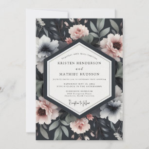 Navy Floral Bloom Romantic Wedding Invitation