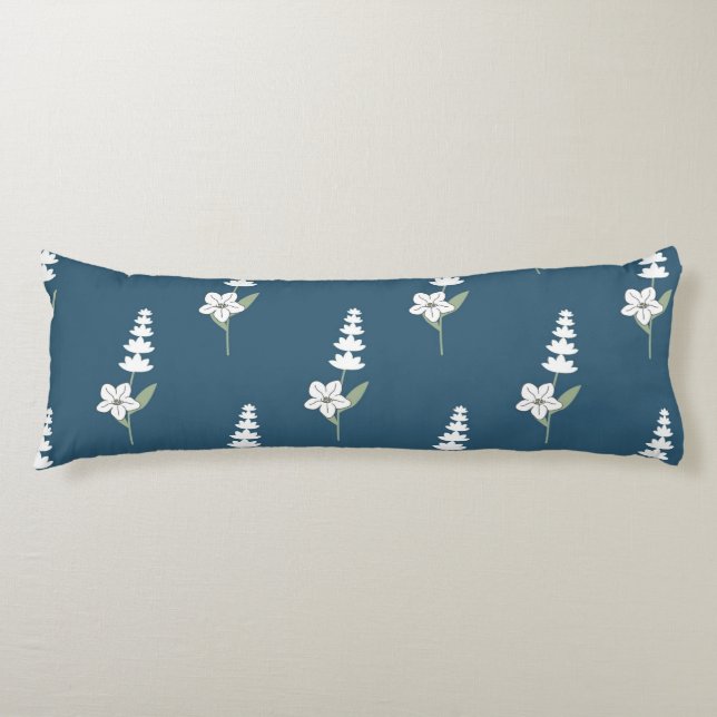 Navy Floral Bohemian Botanical Pattern Body Cushion (Front)