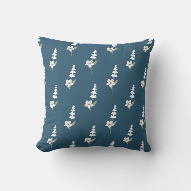 Navy Floral Bohemian Botanical Pattern Cushion (Front)