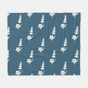 Navy Floral Bohemian Botanical Pattern Fleece Blanket