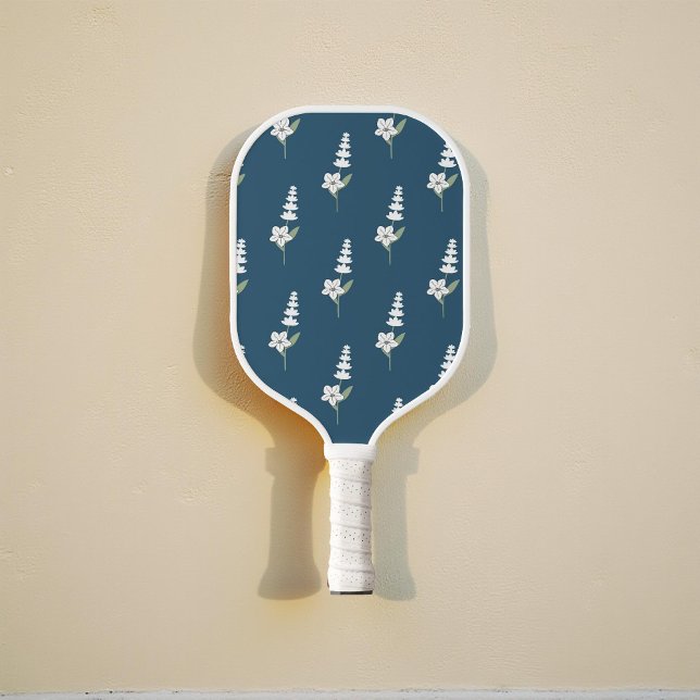 Navy Floral Bohemian Botanical Pattern Pickleball Paddle (Creator Uploaded)