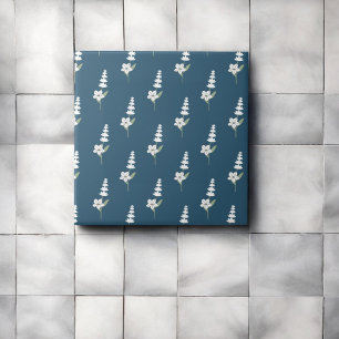Navy Floral Bohemian Botanical Pattern Tile