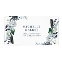 Navy Floral Boho Wedding Address Label