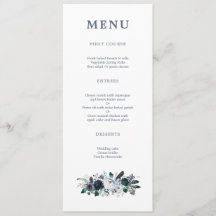 Navy Floral Boho Wedding Menu