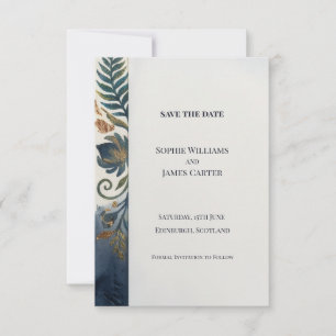 Navy Floral Border Save The Date Card