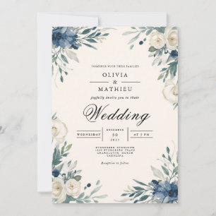 Navy Floral Botanical Arch Wedding Invitation