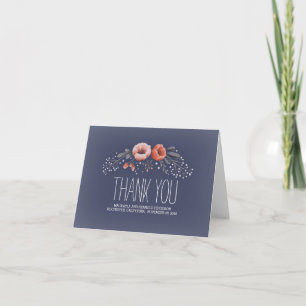 Navy Floral Bouquet Baby's Breath Wedding Thank You Card