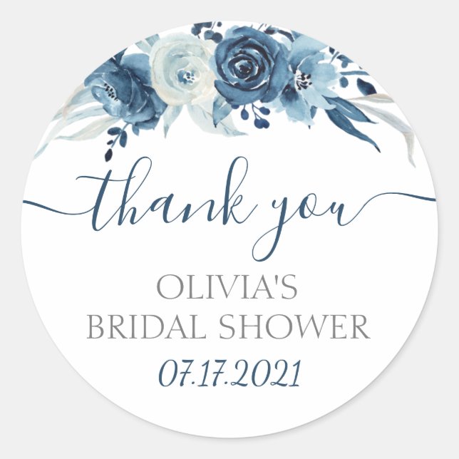 Navy Floral Bridal Shower Favour Stickers (Front)