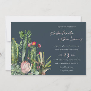 Navy Floral Desert Cacti Foliage Wedding Invite
