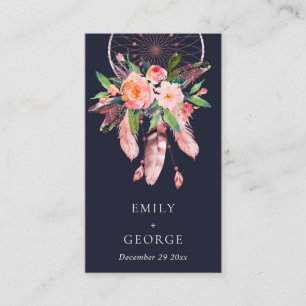 NAVY FLORAL DREAM CATCHER WEDDING GIFT REGISTRY BUSINESS CARD