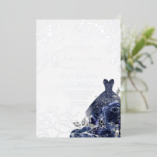 Navy Floral & Dress Quinceanera Silver Leaf