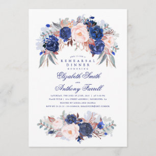 Navy Floral Elegant and Modern Rehearsal Dinner Invitation