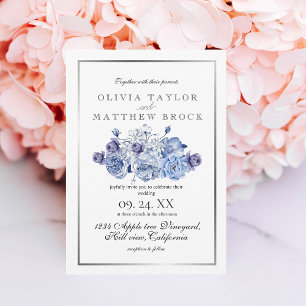 Navy Floral Elegant Classic Wedding Invitation