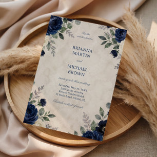 Navy Floral Elegant Invitation