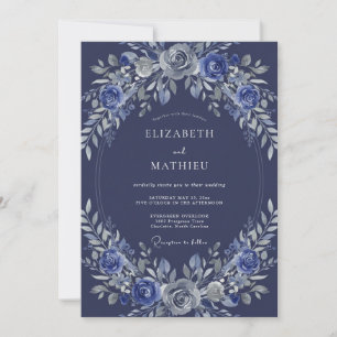 Navy Floral Ethereal Romance Wedding Invitation