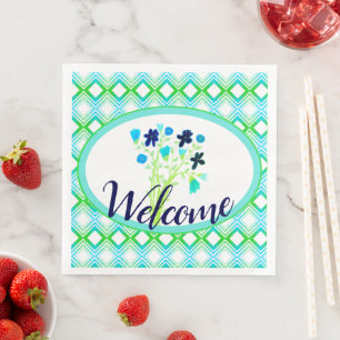 Navy Floral Event Welcome Napkins