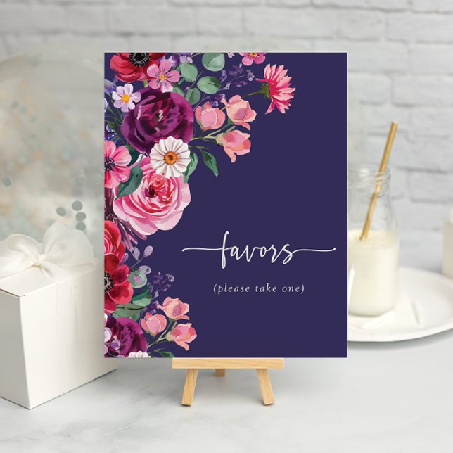 Navy Floral Favours Wedding Poster (Navy Blue Floral Favors Wedding Poster by Painted Paperie
)