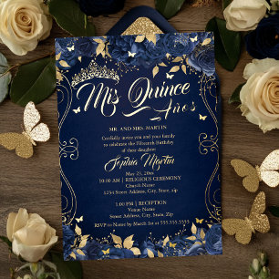 Navy Floral Garden Gold Mis Quince Quinceanera 