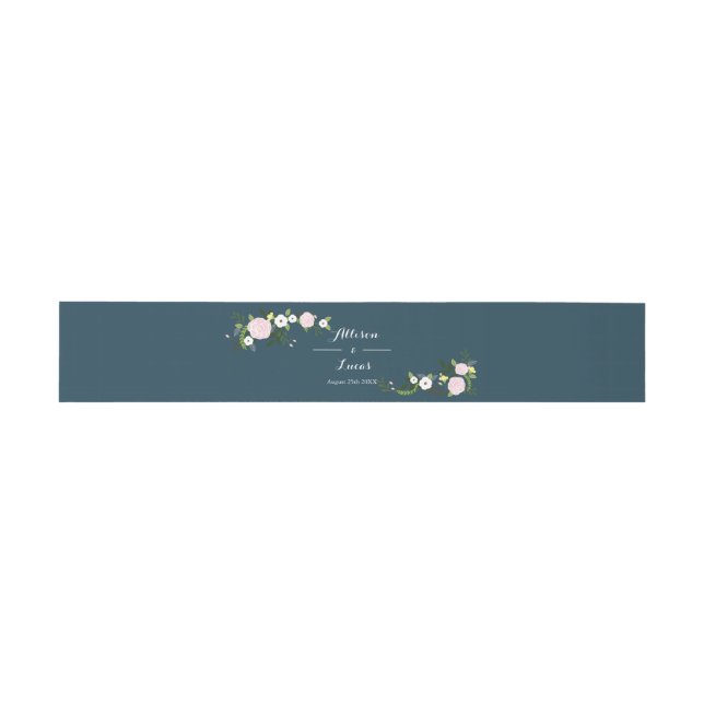 Navy floral Garden Invitation Belly Band (Flat)