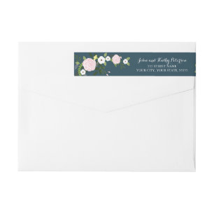 Navy floral garden return address labels