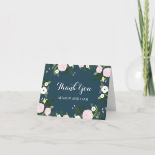 Navy Floral Garden Thank You Note Cards