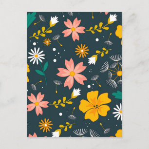 Navy Floral Garden Whimsical Spring Pattern Holiday Postcard