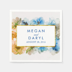 Navy Floral Gold Frame Vintage Fall Wedding Napkin