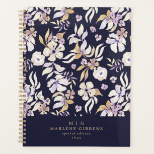 Navy floral, gold monogram, autumn planner
