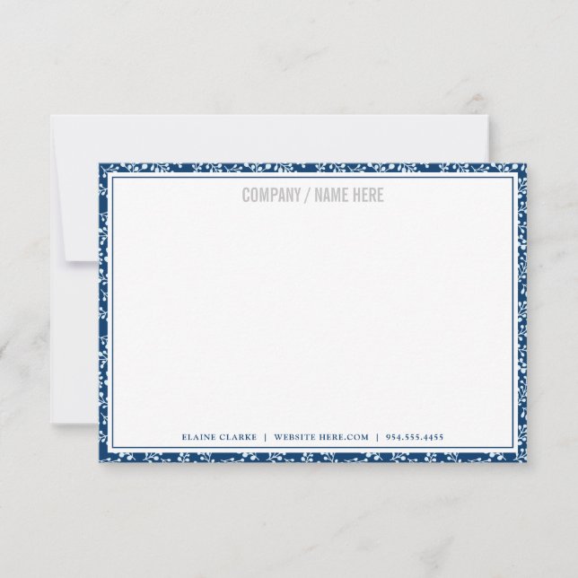 Navy Floral Greenery | Custom Correspondence Card (Front)