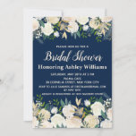 Navy Floral Greenery Rose Bridal Shower Invitation<br><div class="desc">floral roses bridal shower invitation,  boho bohemian watercolor party invite,  elegant botanical brunch and bubbly,  summer greenery bridal luncheon tea,  champagne flowers shower for her,  gold rustic flower wedding shower,  romantic shower cream engagement party,  chic unique ivory green engagement,  navy blue bridal shower modern,  spring foliage winter fall autumn</div>